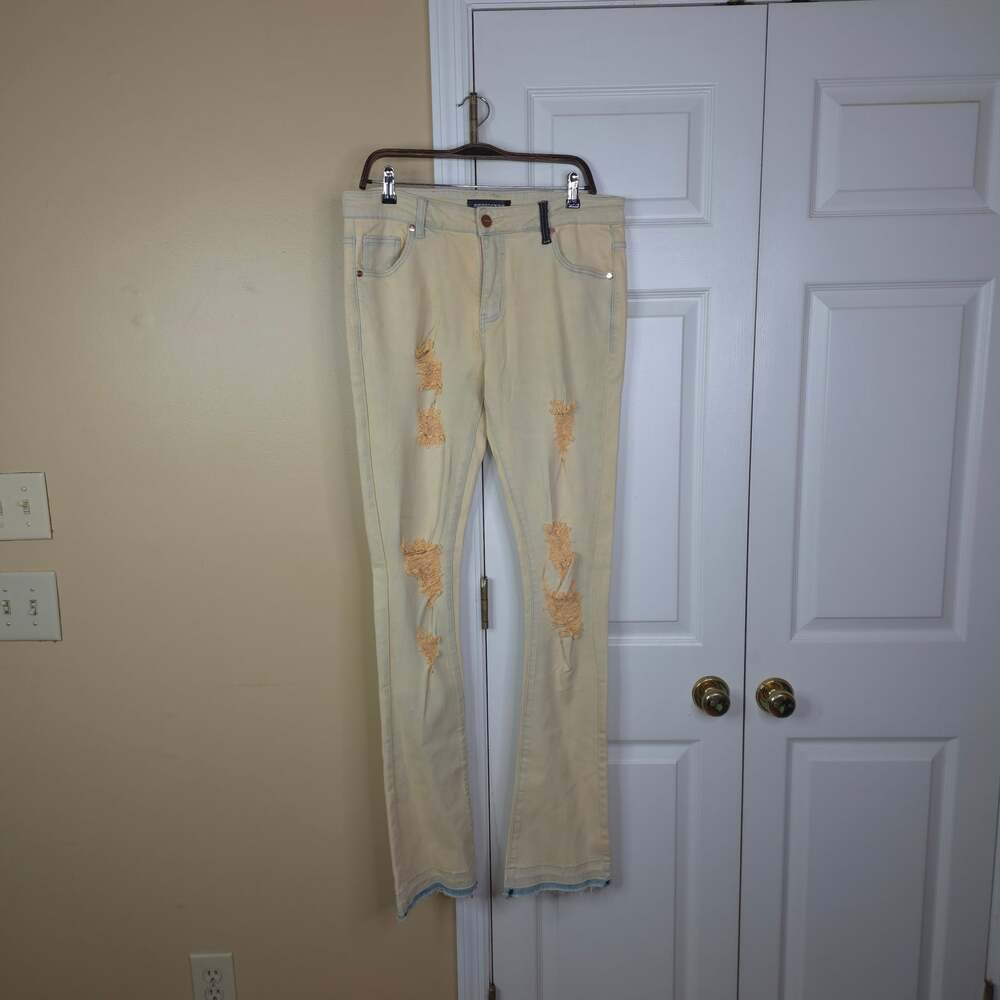 Pheelings Distressed Slim Skinny Jeans | Cream Off White Ripped Denim 34x37